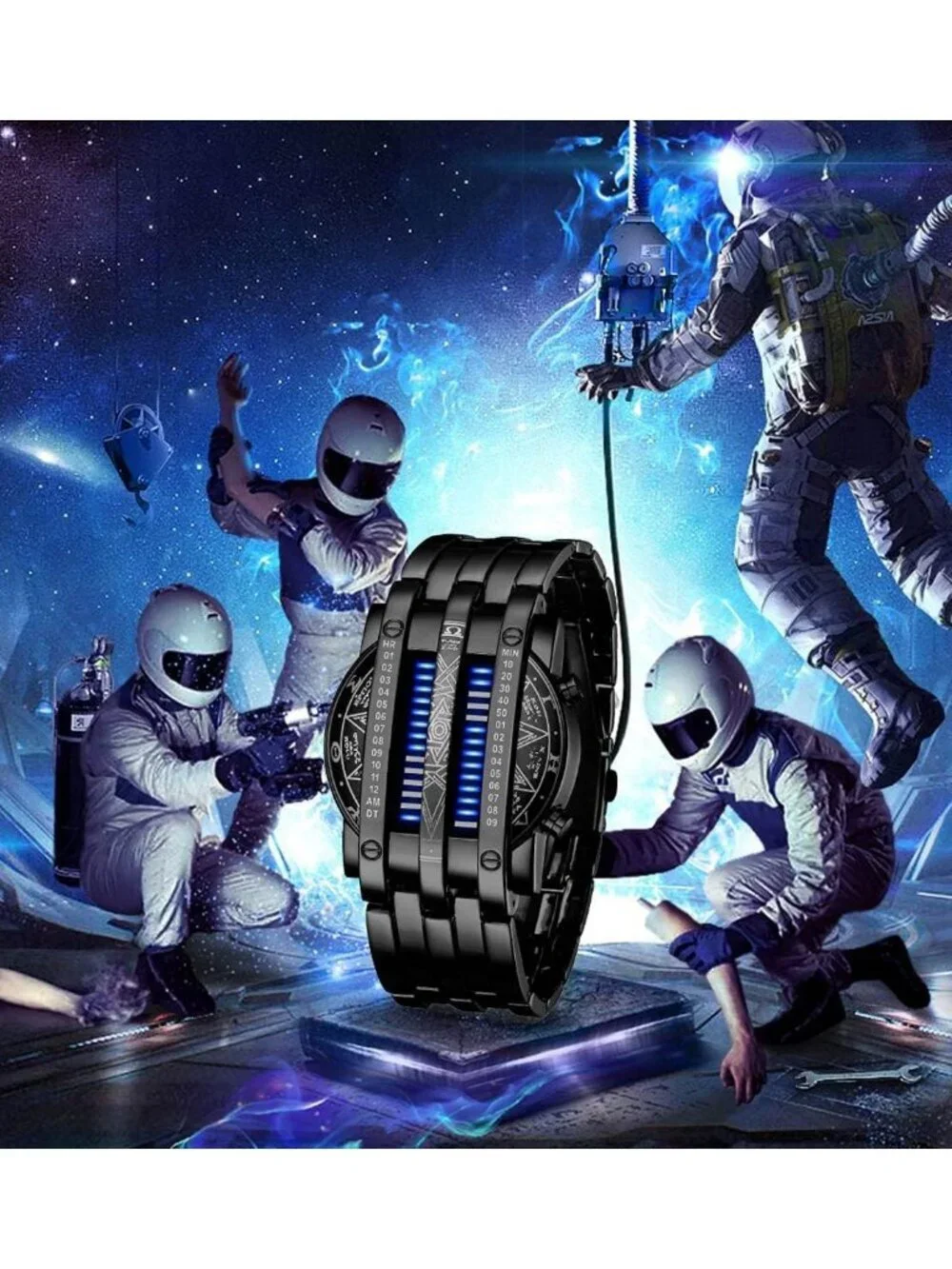 Men's All Black Analog Quartz Lava Style Stainless Steel Bracelet Digital Watch